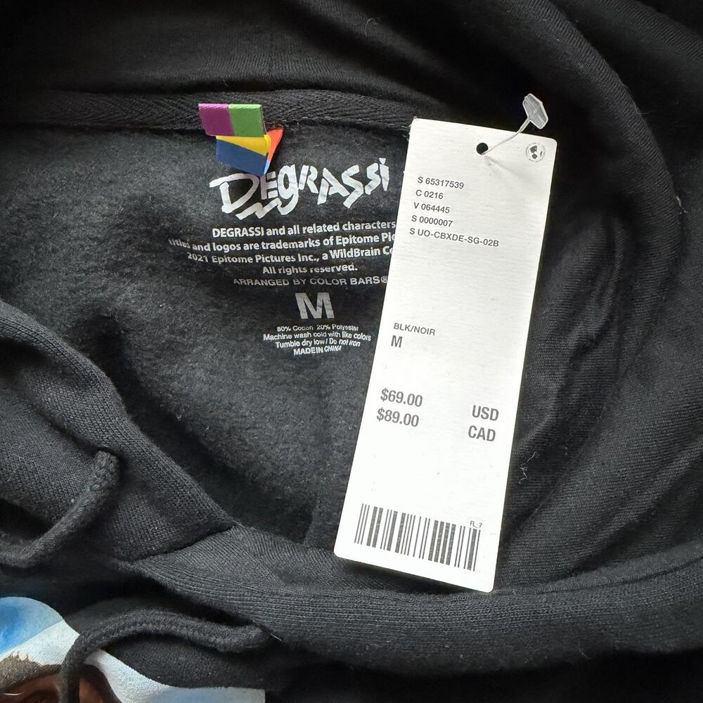 NWT Degrassi Hoodie Mens Medium Sweatshirt Black Pullover Drake Color Bars UO - Picture 3 of 9